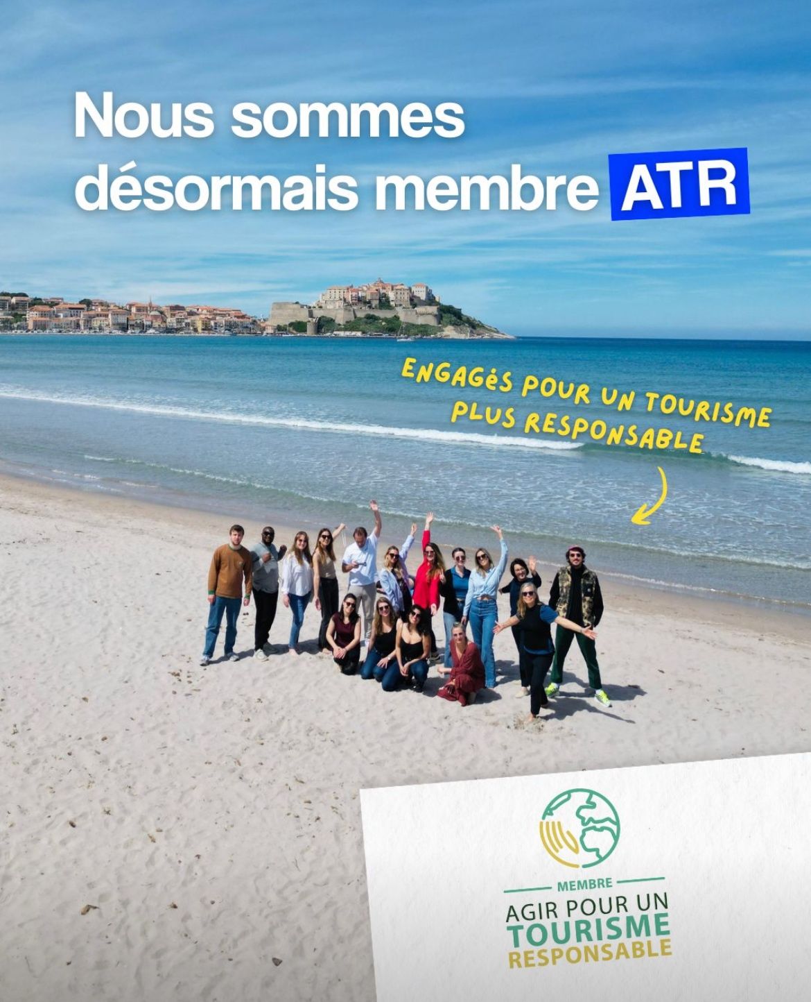 L'équipe Travel-Insight sur une plage corse, membre Agir pour un Tourisme Responsable (ATR)