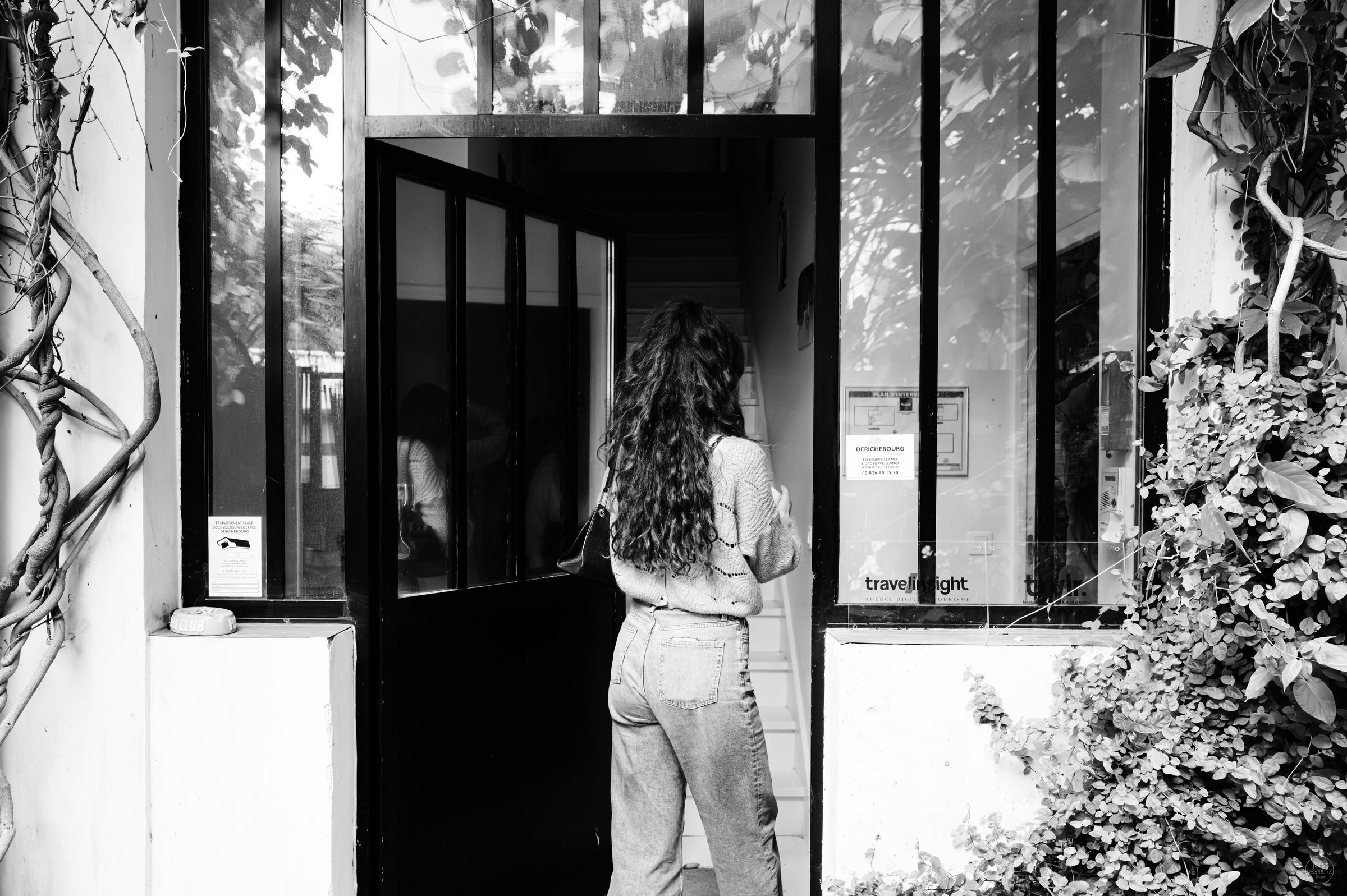 Bureaux de l'agence Travel-Insight à Paris, vue en noir et blanc depuis la verrière