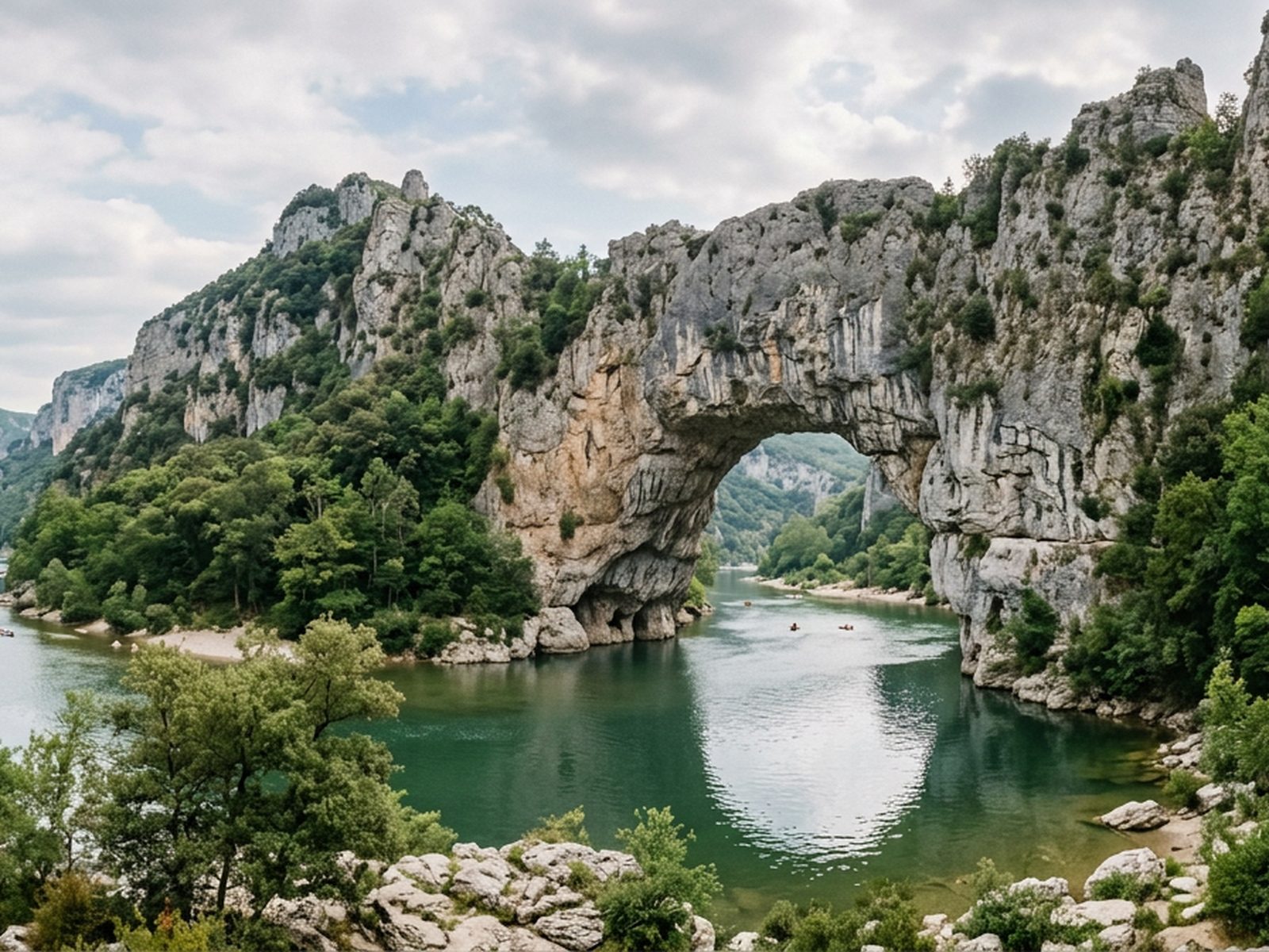 Ardèche : gorges de l'Ardèche et arche naturelle au-dessus de la rivière — illustration de la zone d'intervention de Travel-Insight