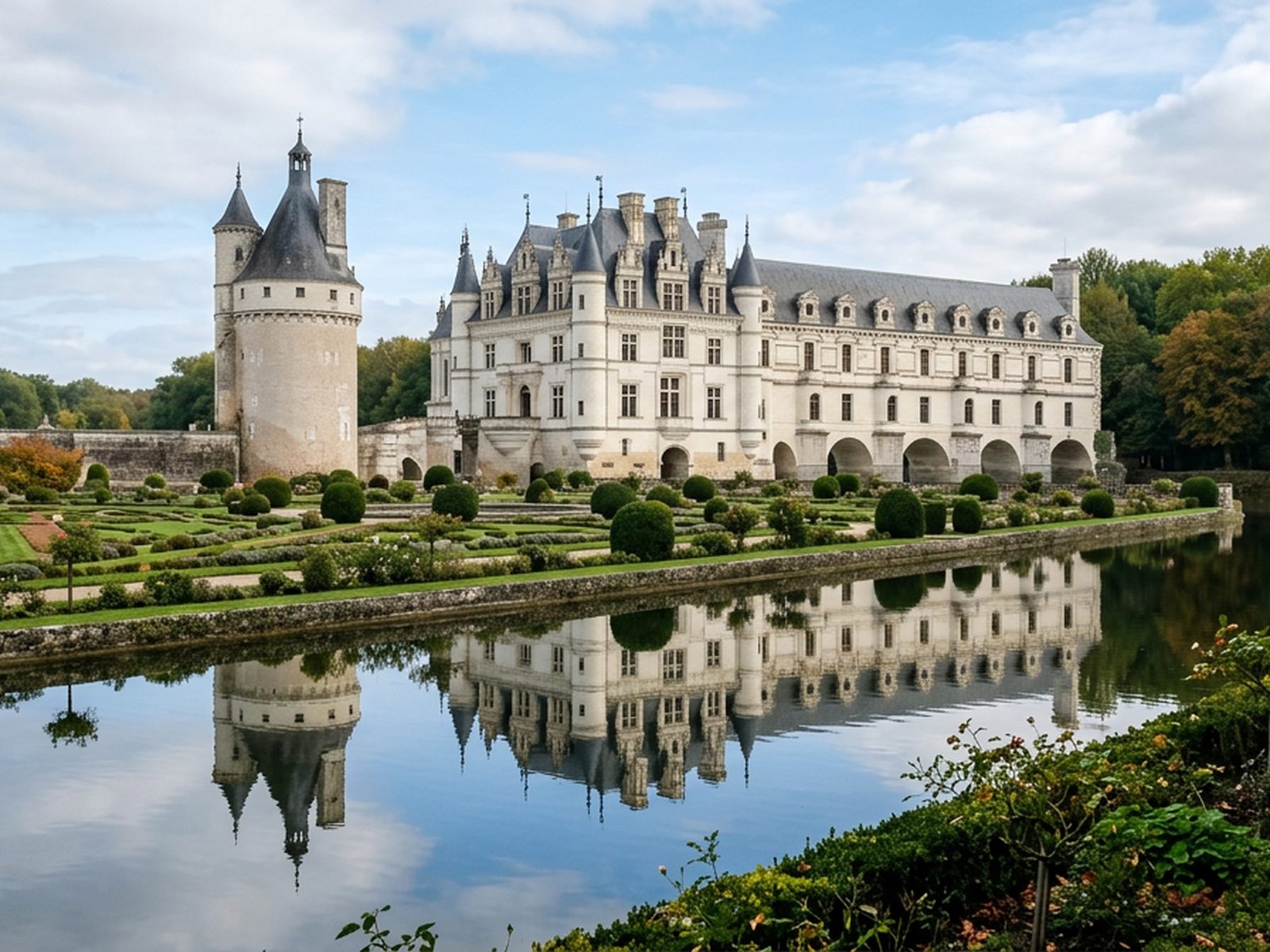 Centre-Val de Loire : château Renaissance se reflétant dans les douves, jardins à la française — illustration de la zone d'intervention de Travel-Insight