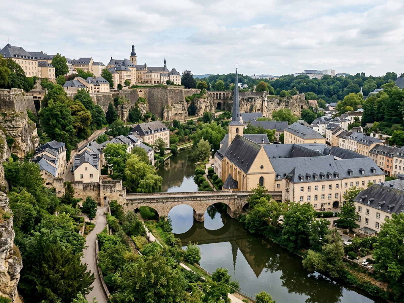 Luxembourg : vallée encaissée de la vieille ville, fortifications et pont de pierre — illustration de la zone d'intervention de Travel-Insight