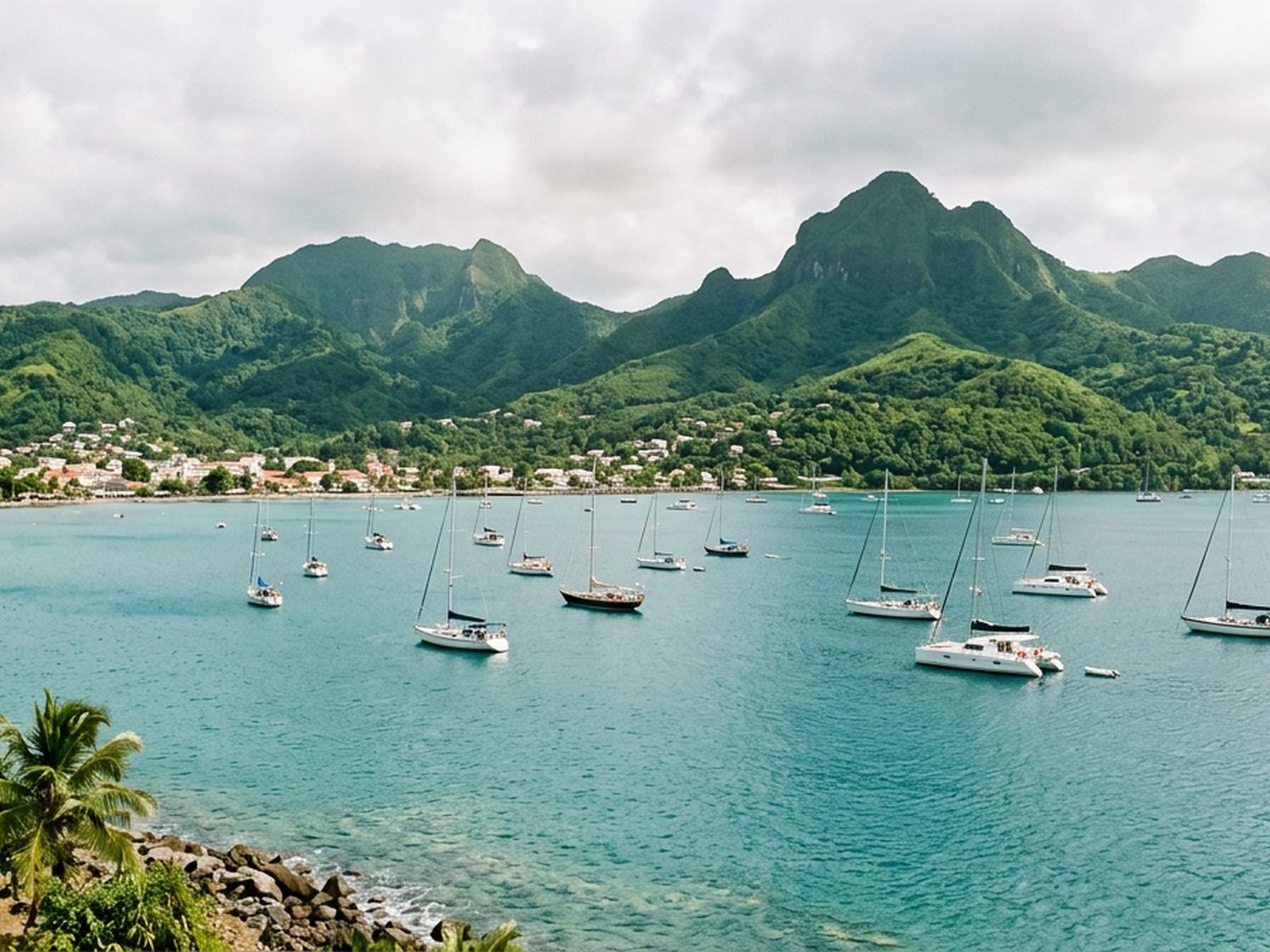 Martinique : baie martiniquaise, montagne verte et voilier au mouillage — illustration de la zone d'intervention de Travel-Insight