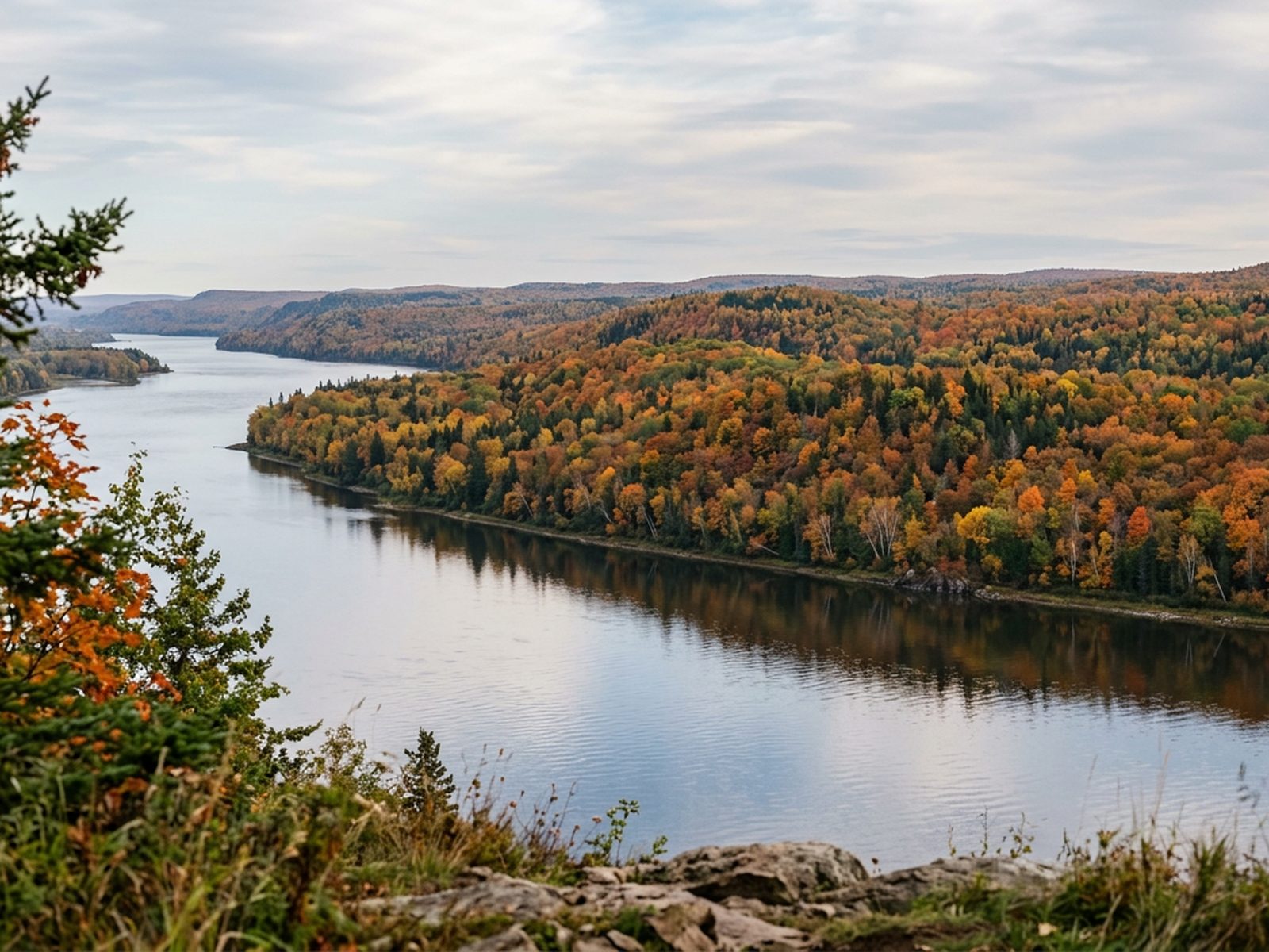 Québec & Canada : forêt boréale aux couleurs d'automne et fleuve large — illustration de la zone d'intervention de Travel-Insight