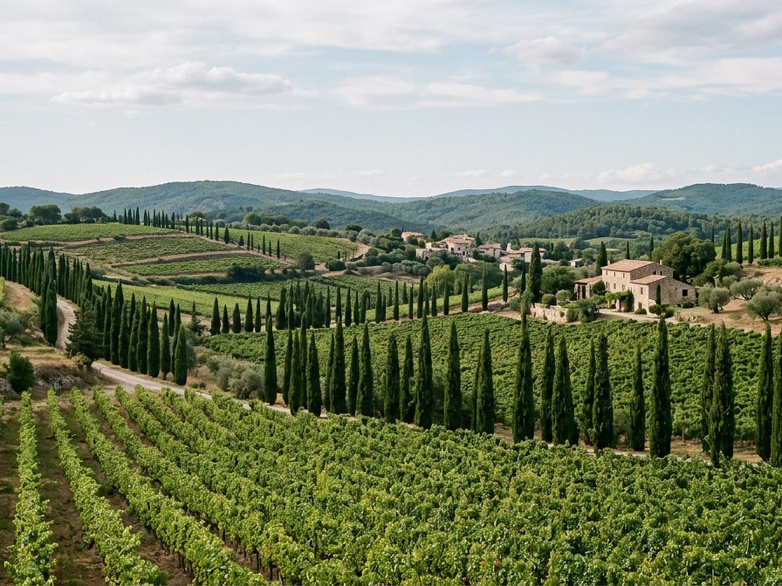 Var : collines varoises, vignes et rangées de cyprès — illustration de la zone d'intervention de Travel-Insight